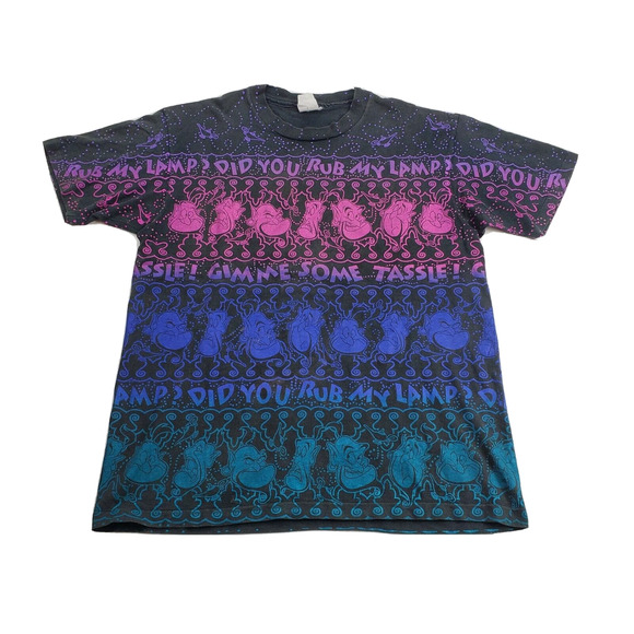 Vintage 90's Disney Aladdin Genie All Over Print Promo Shirt Single Stitch - Picture 1 of 7